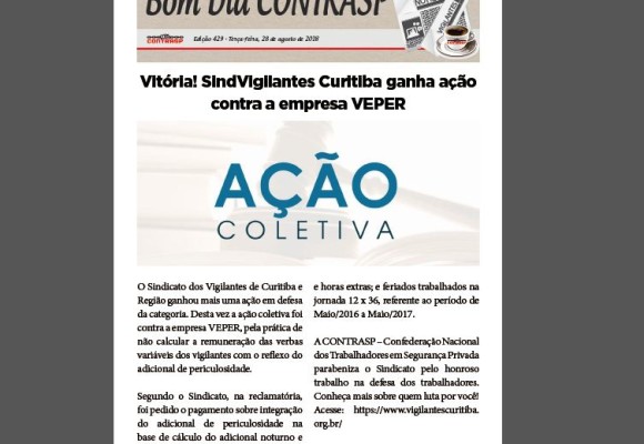 Bom Dia CONTRASP – Vitória! SindVigilantes Curitiba ganha ação contra a  empresa VEPER ‹ CONTRASP – Confederação Nacional dos Trabalhadores de  Segurança Privada